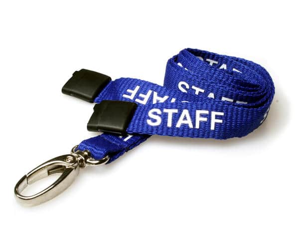Breakaway Lanyard - STAFF Printed - 15mm Width - Royal Blue - Lobster Clip