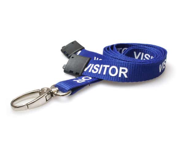 Breakaway Lanyard - VISITOR Printed - 15mm Width - Royal Blue - Lobster Clip