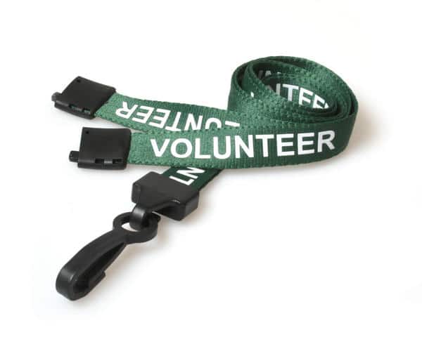 Breakaway Lanyard - VOLUNTEER Printed - 15mm Width - Green - J Clip
