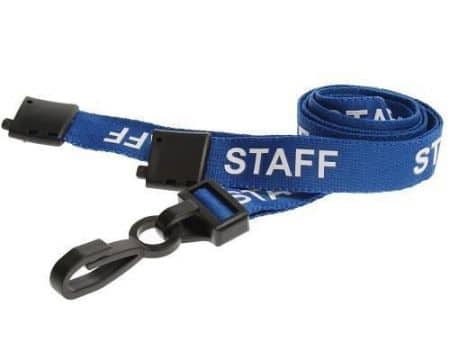 Breakaway Lanyard - STAFF Printed - 15mm Width - Sky Blue - Plastic Clip
