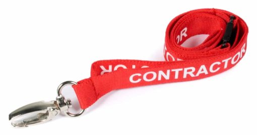 Breakaway Lanyard - CONTRACTOR Printed - 15mm Width - Red - Lobster Clip