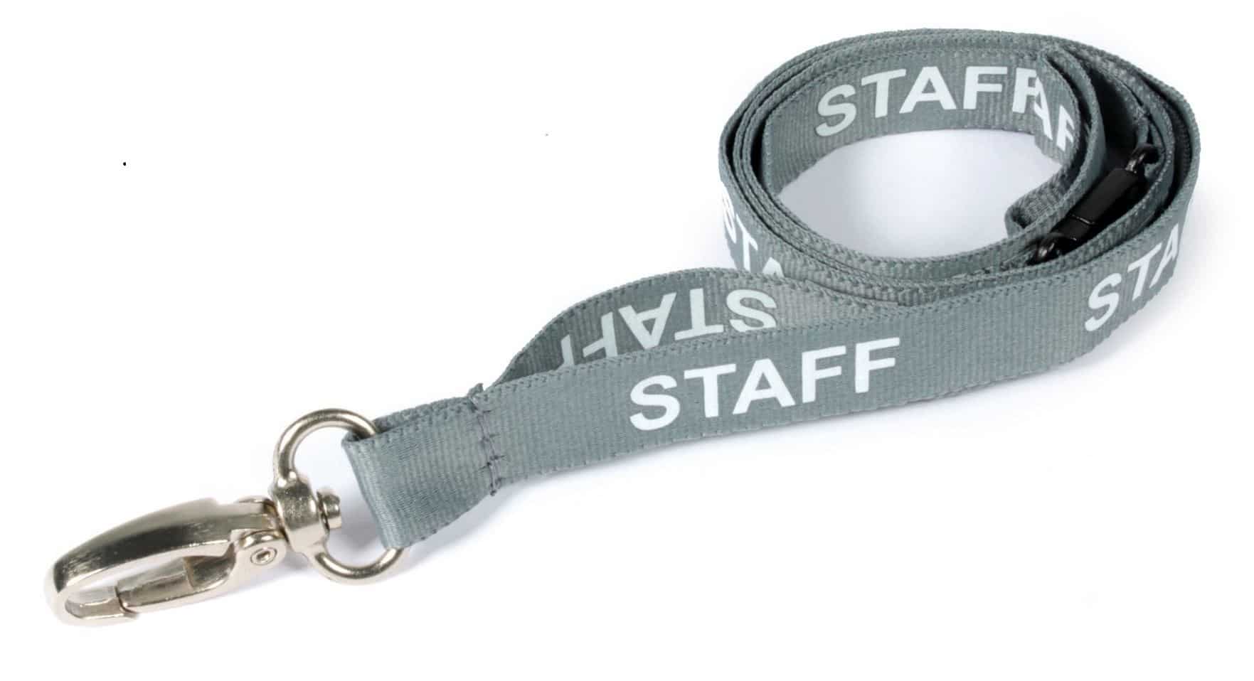 Breakaway Lanyard - STAFF Printed - 15mm Width - Grey - Lobster Clip