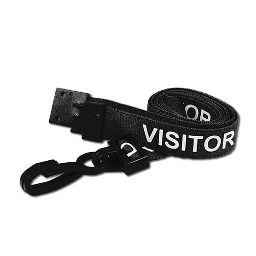 Breakaway Lanyard - VISITOR Printed - 15mm Width - Black - Plastic Clip