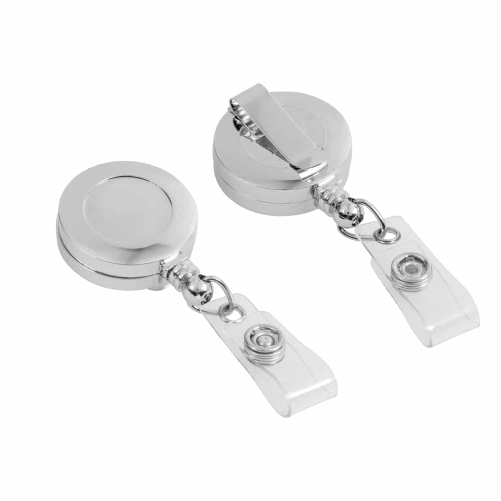 Chrome Plated Badge Reel with Rear Belt Clip